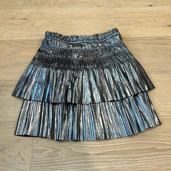 Current Air Anthropologie Metallic Silver Pleated Tiered Skirt Ruffles Small NYE - Picture 3 of 12